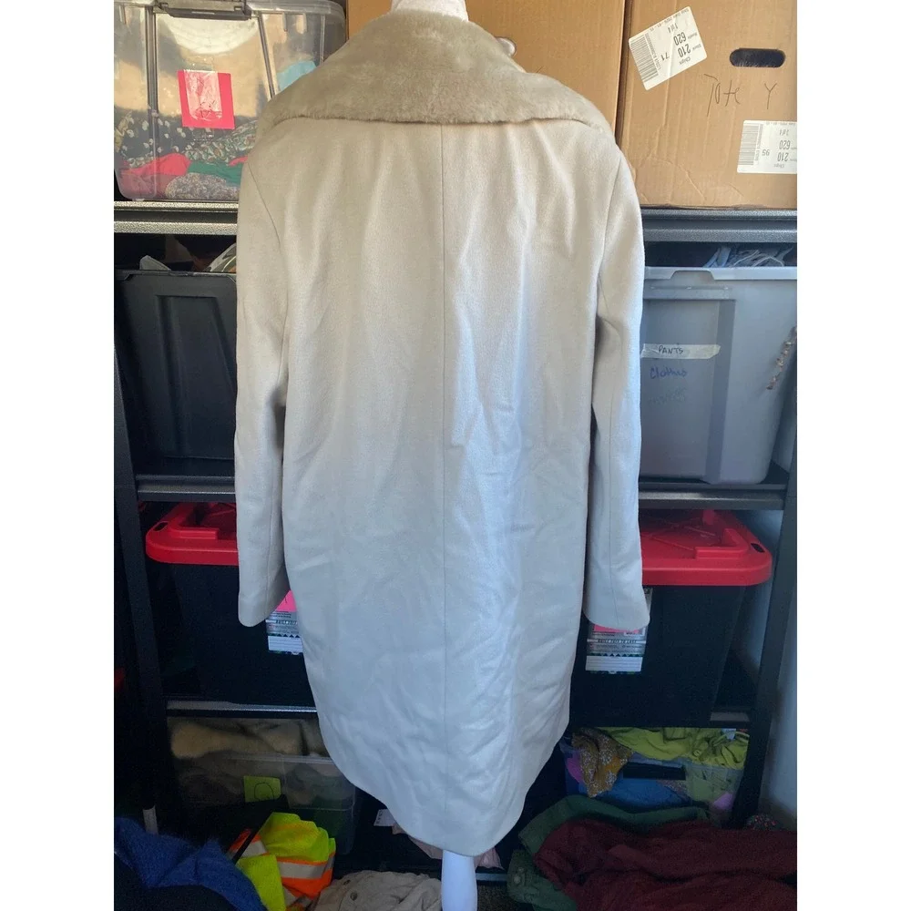 Fleurette Wool Double Breasted Fur Collar Ivory Coat 12 Luxury Designer‎ Winter